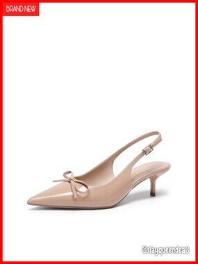 Women's Faux Leather Slingback Kitten Heel Pointed Toe Pumps